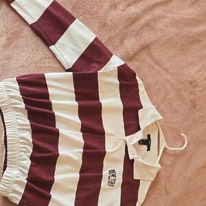 Forever 21 Maroon and White Striped Polo Top